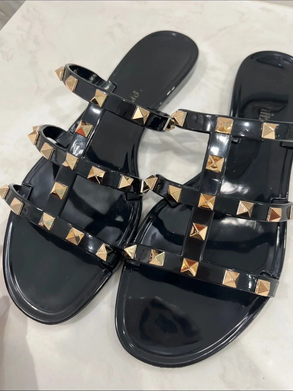 Black Studded Slide Sandals - Women
